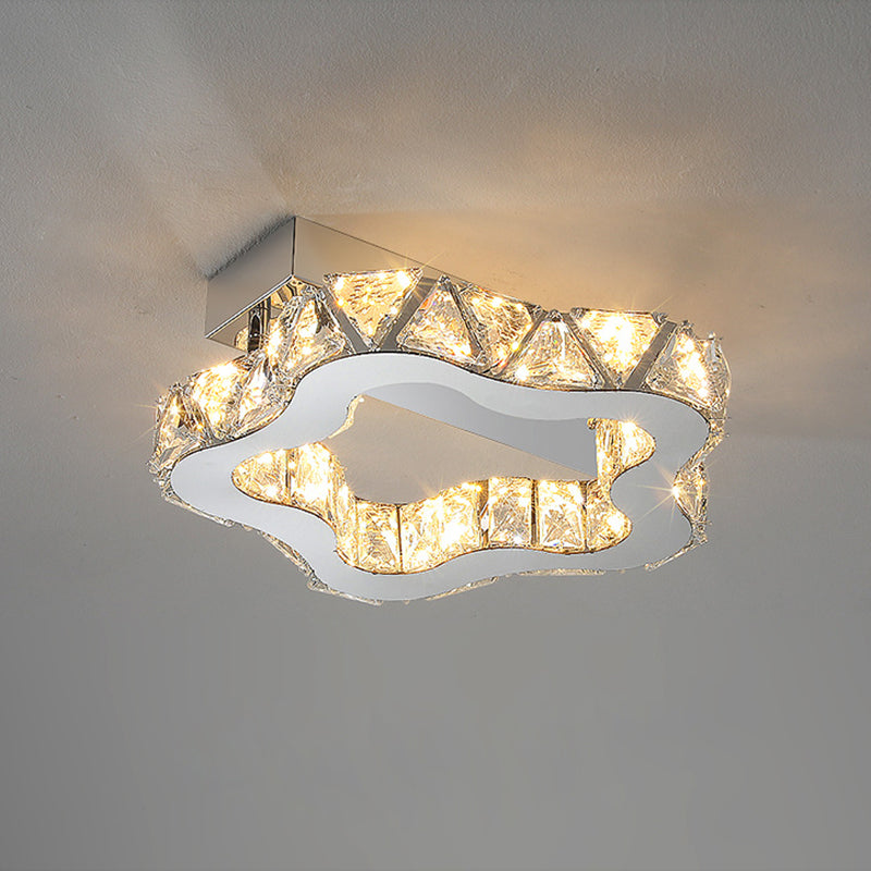 Plafonnier LED semi-encastré en cristal inoxydable à ondes florales de luxe moderne pour salon 