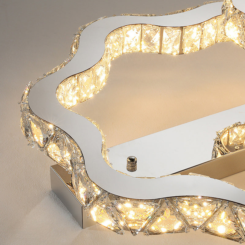 Plafonnier LED semi-encastré en cristal inoxydable à ondes florales de luxe moderne pour salon 