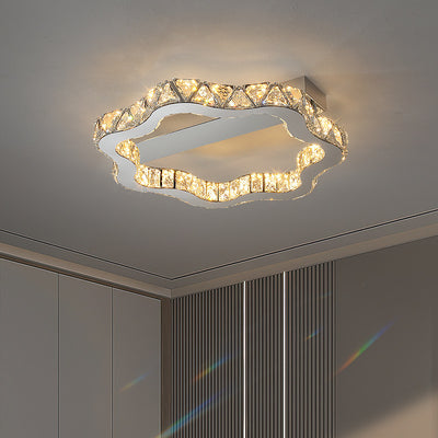 Plafonnier LED semi-encastré en cristal inoxydable à ondes florales de luxe moderne pour salon 