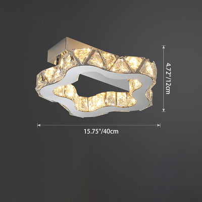 Plafonnier LED semi-encastré en cristal inoxydable à ondes florales de luxe moderne pour salon 