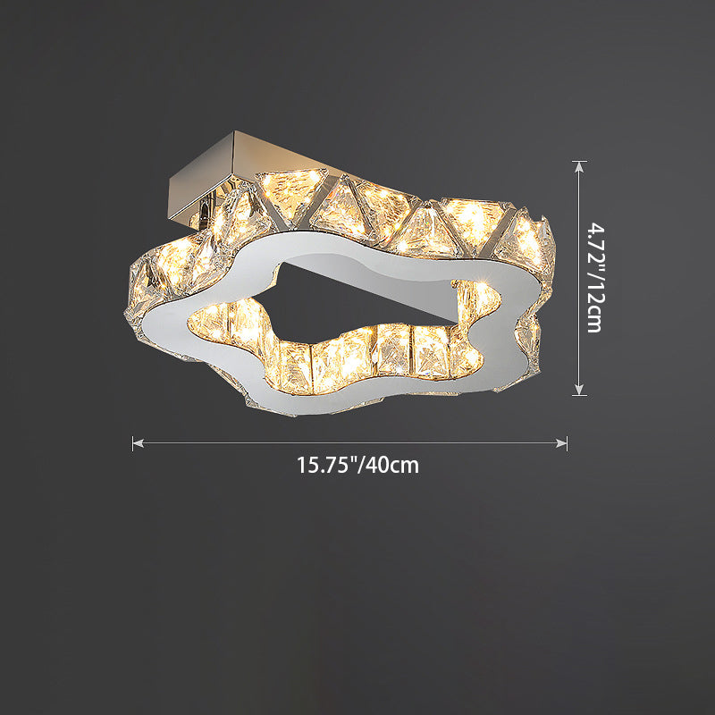 Plafonnier LED semi-encastré en cristal inoxydable à ondes florales de luxe moderne pour salon 