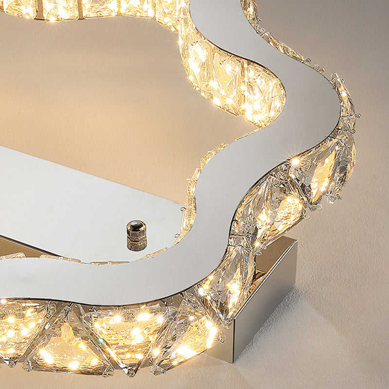 Plafonnier LED semi-encastré en cristal inoxydable à ondes florales de luxe moderne pour salon 