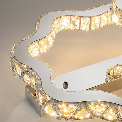 Plafonnier LED semi-encastré en cristal inoxydable à ondes florales de luxe moderne pour salon 