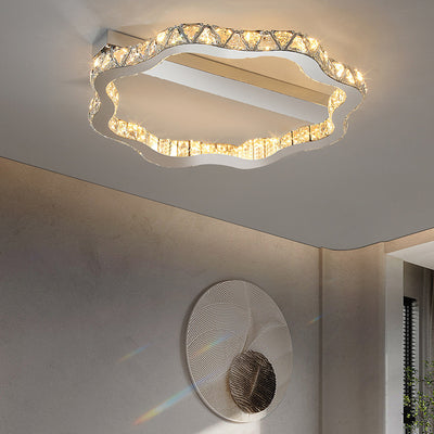 Plafonnier LED semi-encastré en cristal inoxydable à ondes florales de luxe moderne pour salon 