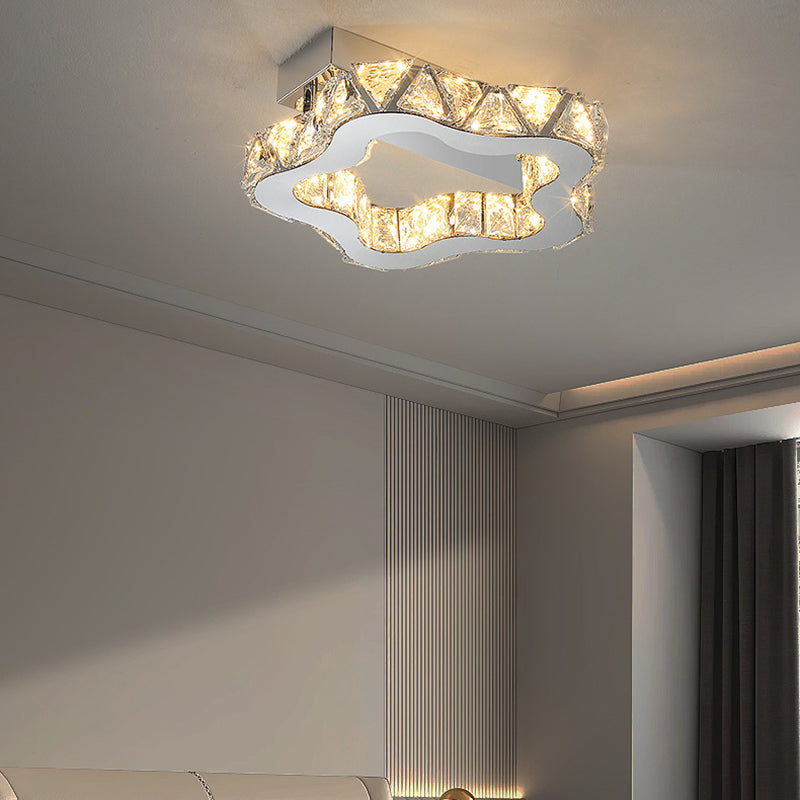 Plafonnier LED semi-encastré en cristal inoxydable à ondes florales de luxe moderne pour salon 