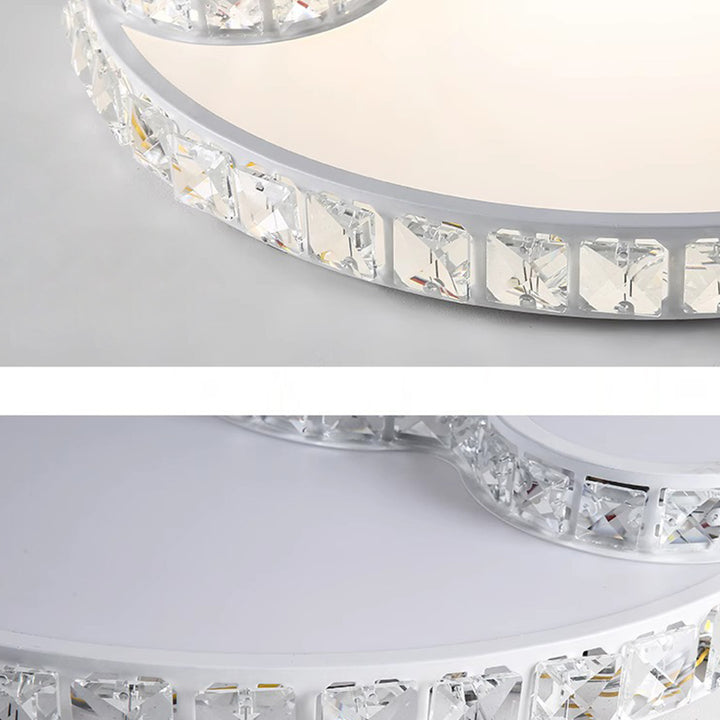 Modern Luxury Cloud Star Crescent Concentric Crystal Iron LED Flush Mount Ceiling Light For Living Room