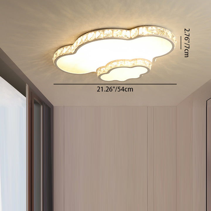 Modern Luxury Cloud Star Crescent Concentric Crystal Iron LED Flush Mount Ceiling Light For Living Room
