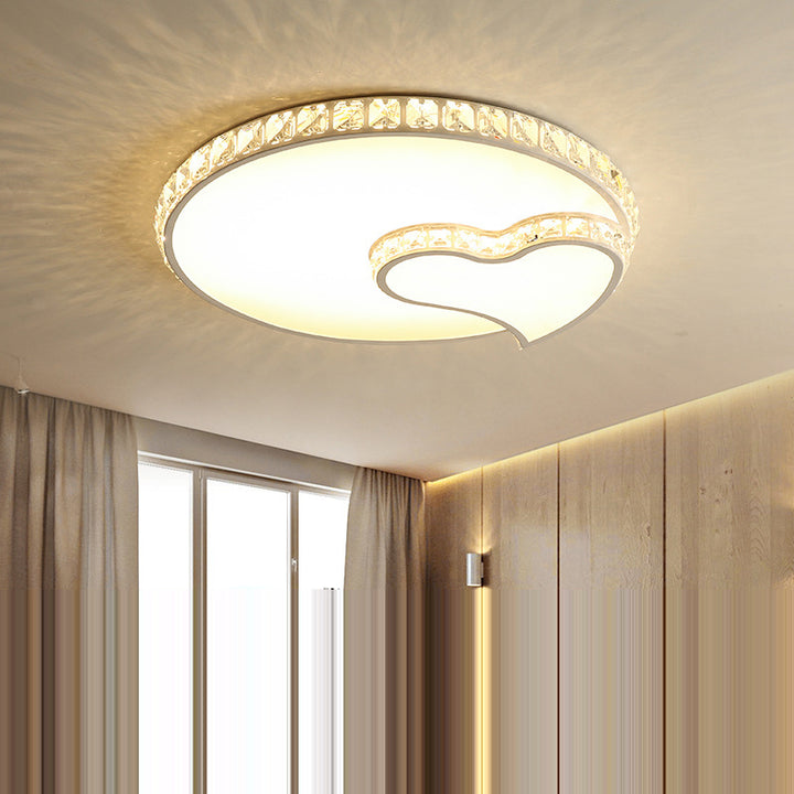 Modern Luxury Cloud Star Crescent Concentric Crystal Iron LED Flush Mount Ceiling Light For Living Room