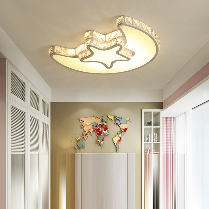 Moderno Lujo Nube Estrella Media Luna Concéntrica Cristal Hierro LED Luz de Techo Empotrada para Sala de Estar 