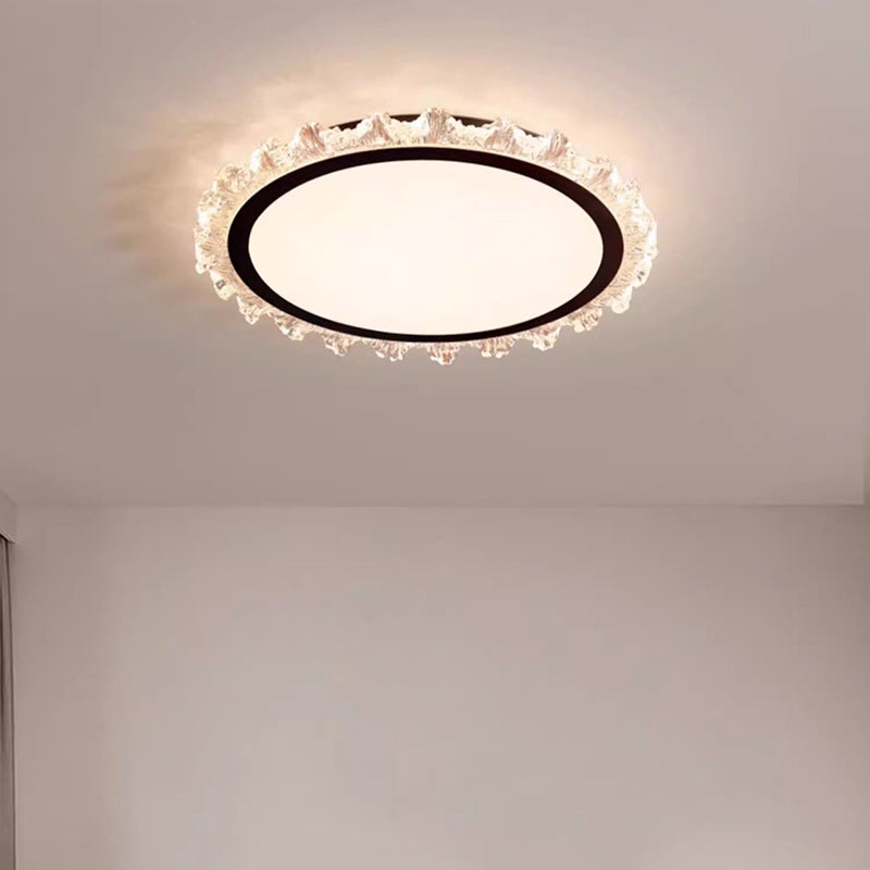 Modern Minimalist Round Cream Wave Acrylic Iron LED Flush Mount Ceiling Light For Living Room