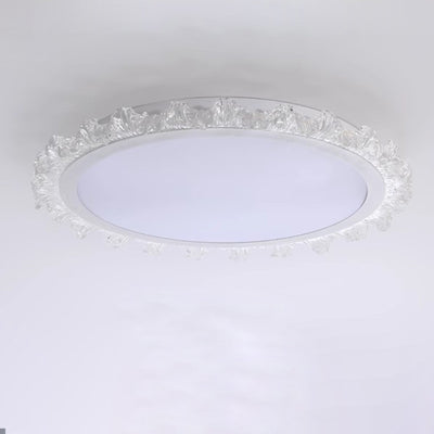 Modern Minimalist Round Cream Wave Acrylic Iron LED Flush Mount Ceiling Light For Living Room