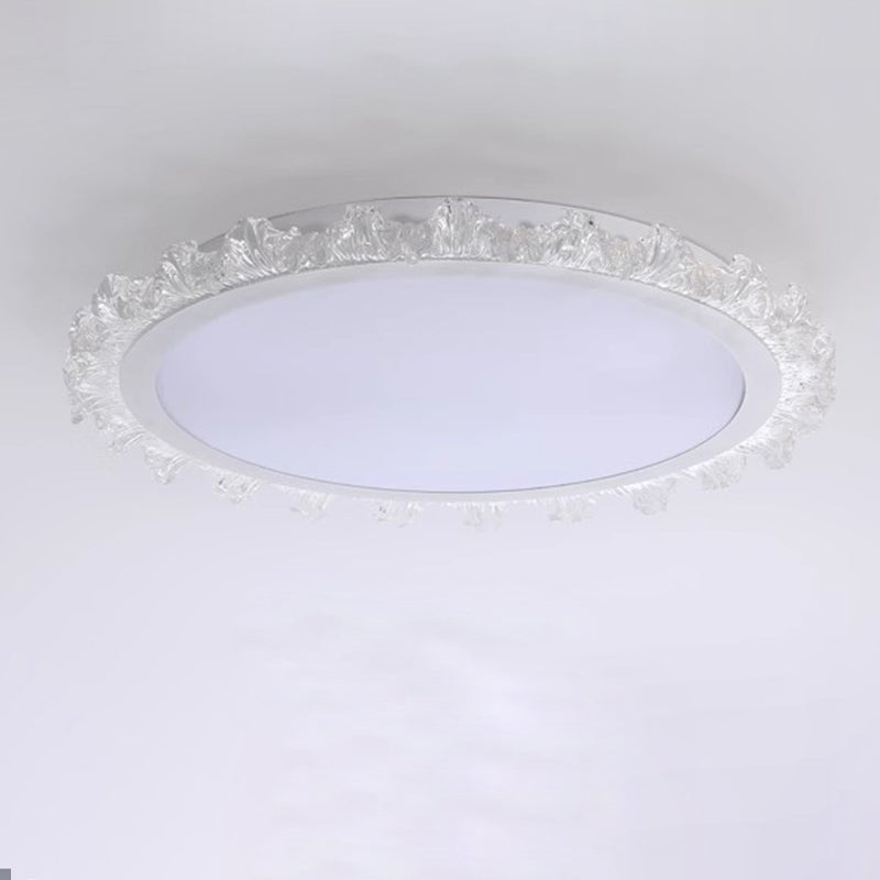 Modern Minimalist Round Cream Wave Acrylic Iron LED Flush Mount Ceiling Light For Living Room