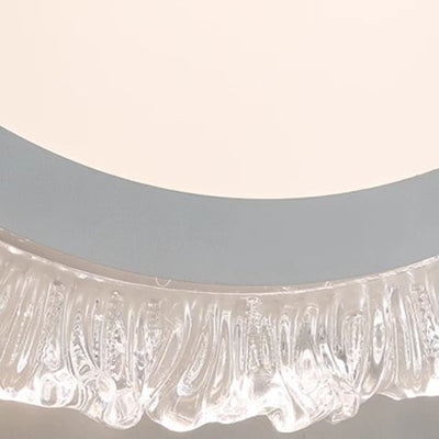 Modern Minimalist Round Cream Wave Acrylic Iron LED Flush Mount Ceiling Light For Living Room
