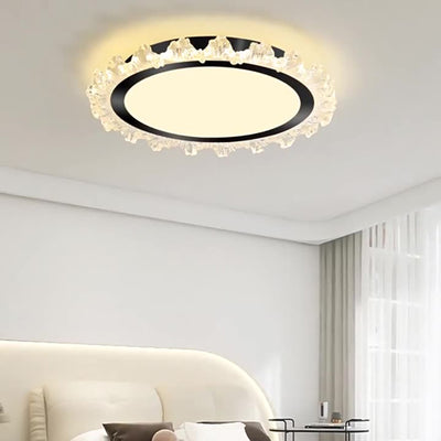 Modern Minimalist Round Cream Wave Acrylic Iron LED Flush Mount Ceiling Light For Living Room
