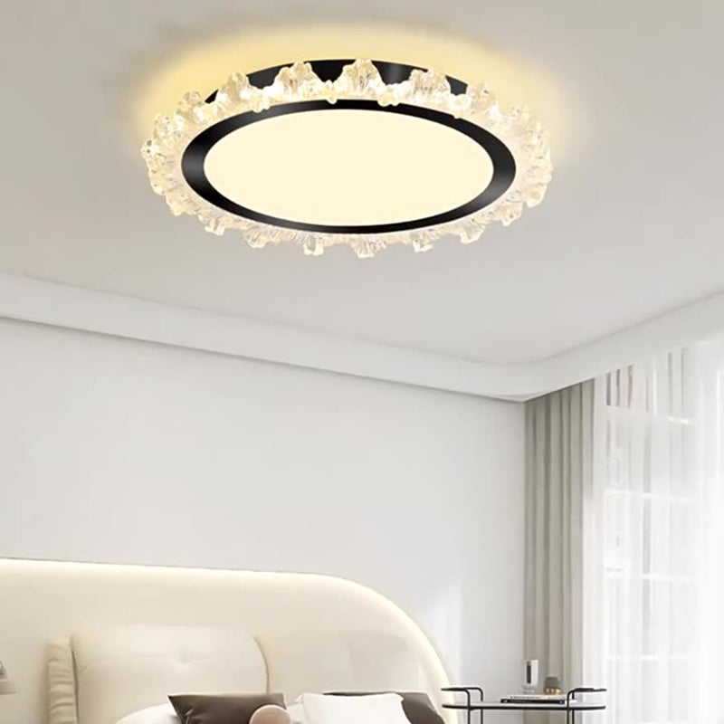 Modern Minimalist Round Cream Wave Acrylic Iron LED Flush Mount Ceiling Light For Living Room