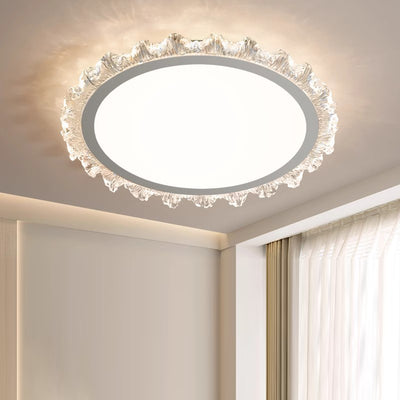 Modern Minimalist Round Cream Wave Acrylic Iron LED Flush Mount Ceiling Light For Living Room