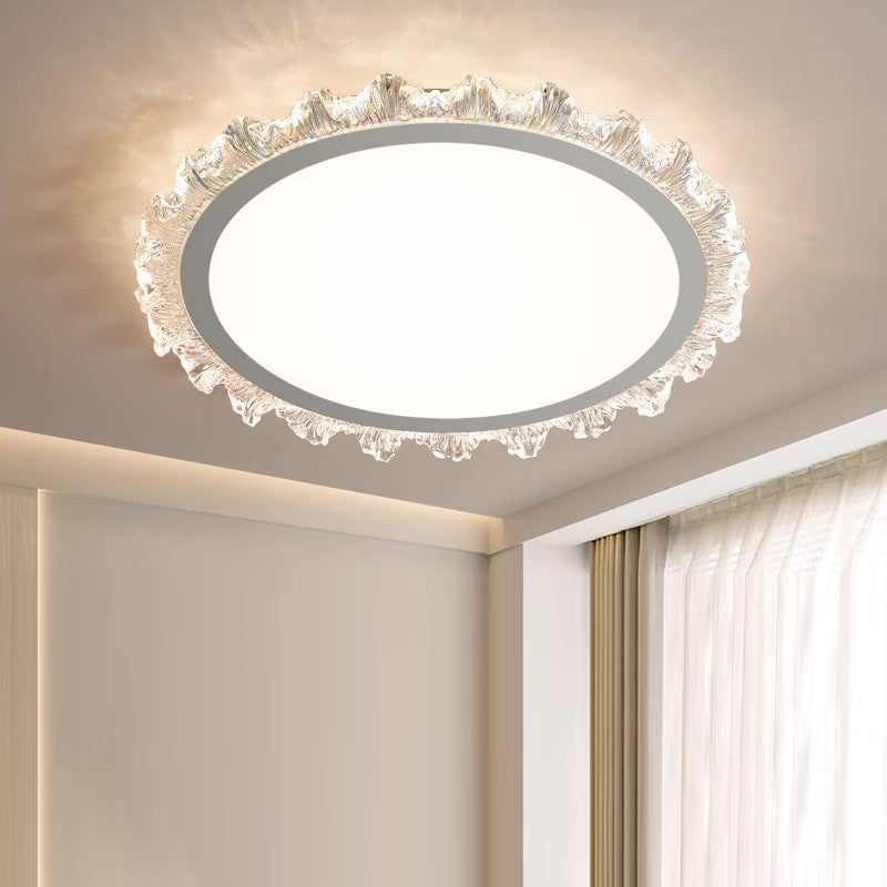 Modern Minimalist Round Cream Wave Acrylic Iron LED Flush Mount Ceiling Light For Living Room