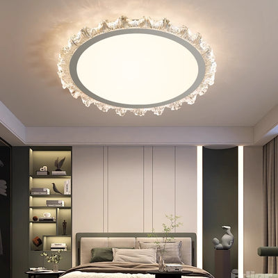 Modern Minimalist Round Cream Wave Acrylic Iron LED Flush Mount Ceiling Light For Living Room