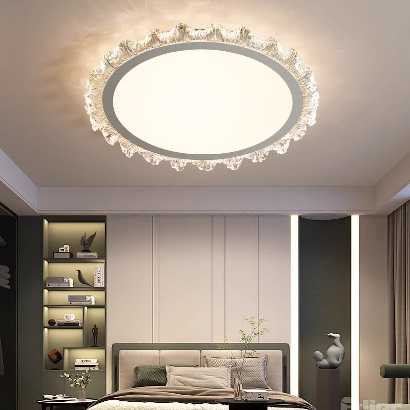 Modern Minimalist Round Cream Wave Acrylic Iron LED Flush Mount Ceiling Light For Living Room