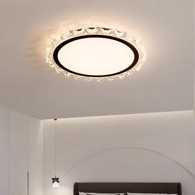 Modern Minimalist Round Cream Wave Acrylic Iron LED Flush Mount Ceiling Light For Living Room