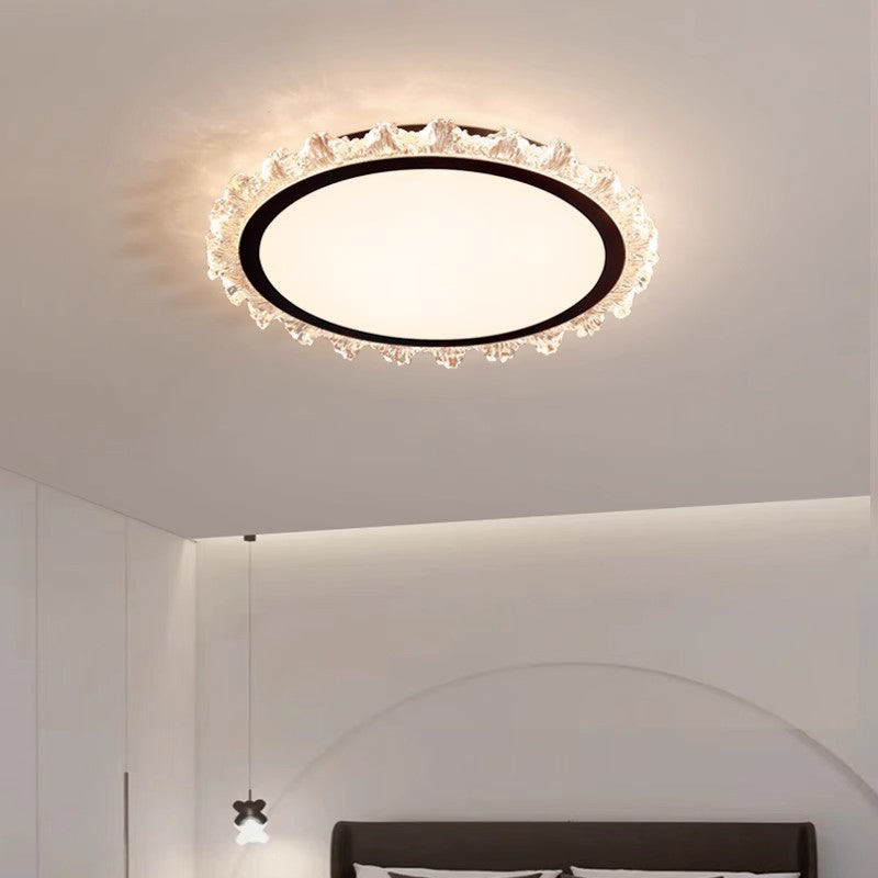 Modern Minimalist Round Cream Wave Acrylic Iron LED Flush Mount Ceiling Light For Living Room