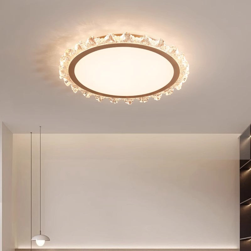 Modern Minimalist Round Cream Wave Acrylic Iron LED Flush Mount Ceiling Light For Living Room