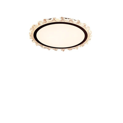 Modern Minimalist Round Cream Wave Acrylic Iron LED Flush Mount Ceiling Light For Living Room
