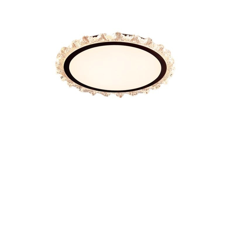 Modern Minimalist Round Cream Wave Acrylic Iron LED Flush Mount Ceiling Light For Living Room