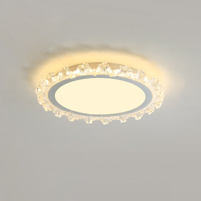 Modern Minimalist Round Cream Wave Acrylic Iron LED Flush Mount Ceiling Light For Living Room