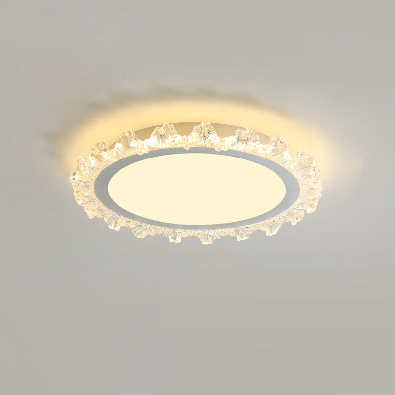 Modern Minimalist Round Cream Wave Acrylic Iron LED Flush Mount Ceiling Light For Living Room