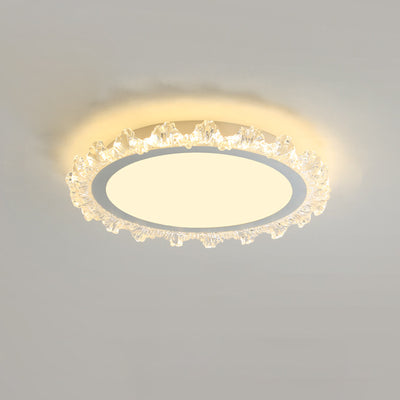 Modern Minimalist Round Cream Wave Acrylic Iron LED Flush Mount Ceiling Light For Living Room