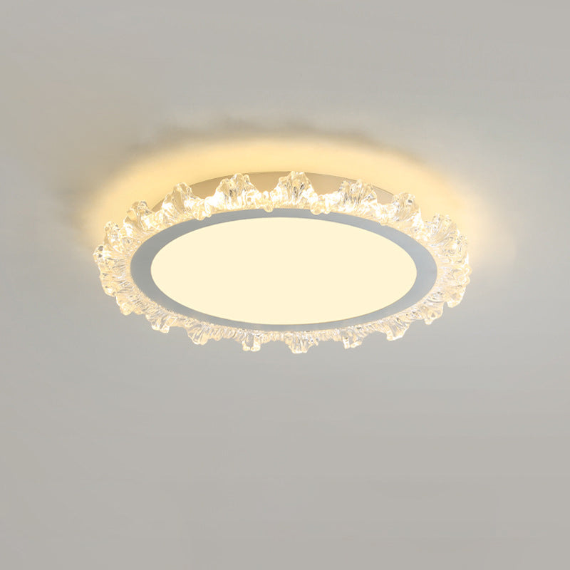 Modern Minimalist Round Cream Wave Acrylic Iron LED Flush Mount Ceiling Light For Living Room