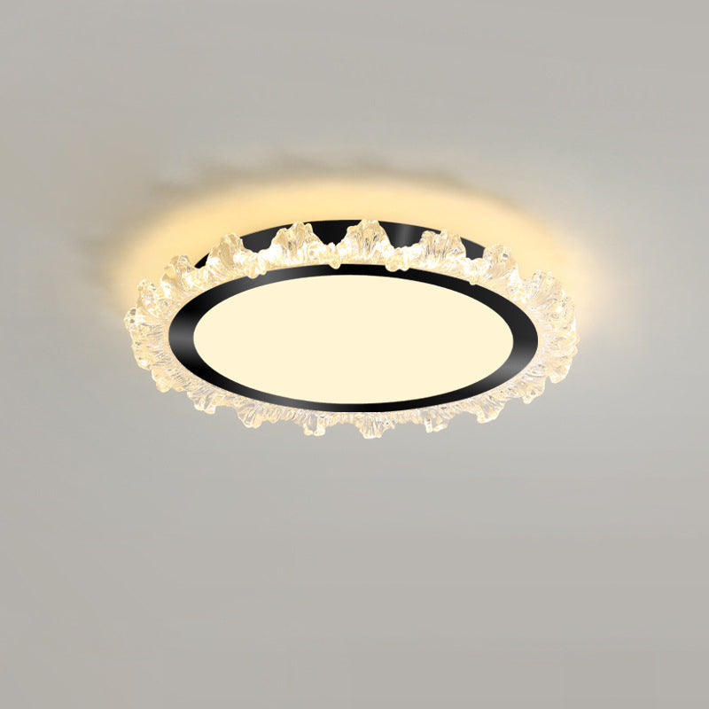 Modern Minimalist Round Cream Wave Acrylic Iron LED Flush Mount Ceiling Light For Living Room