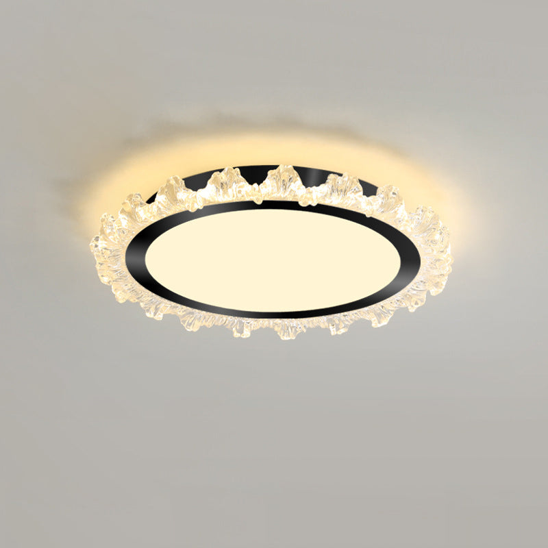 Modern Minimalist Round Cream Wave Acrylic Iron LED Flush Mount Ceiling Light For Living Room