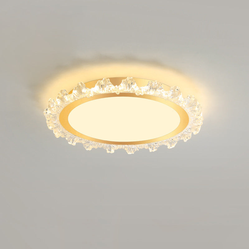 Modern Minimalist Round Cream Wave Acrylic Iron LED Flush Mount Ceiling Light For Living Room