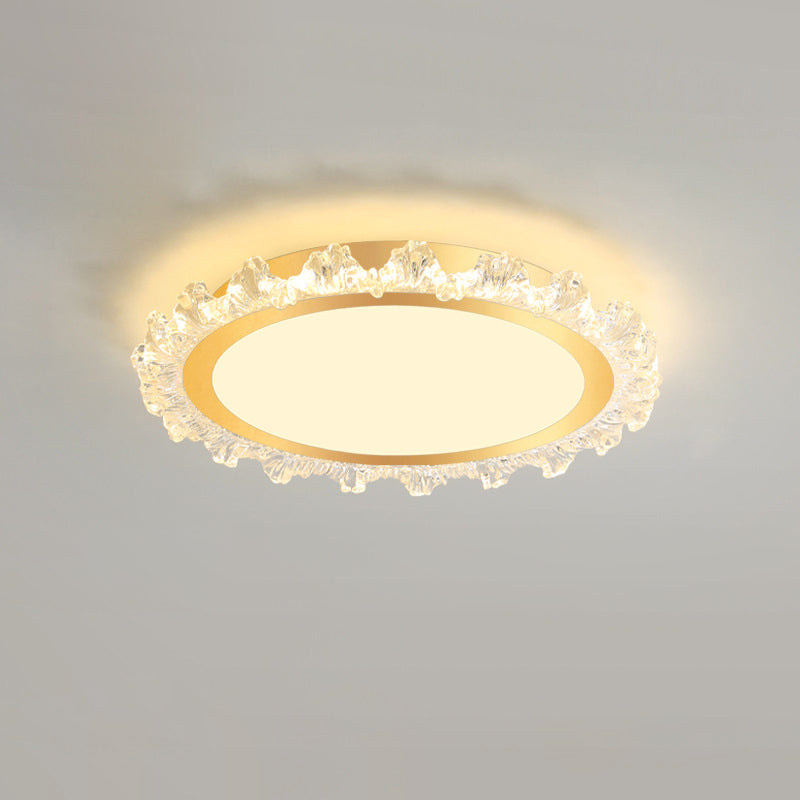 Modern Minimalist Round Cream Wave Acrylic Iron LED Flush Mount Ceiling Light For Living Room