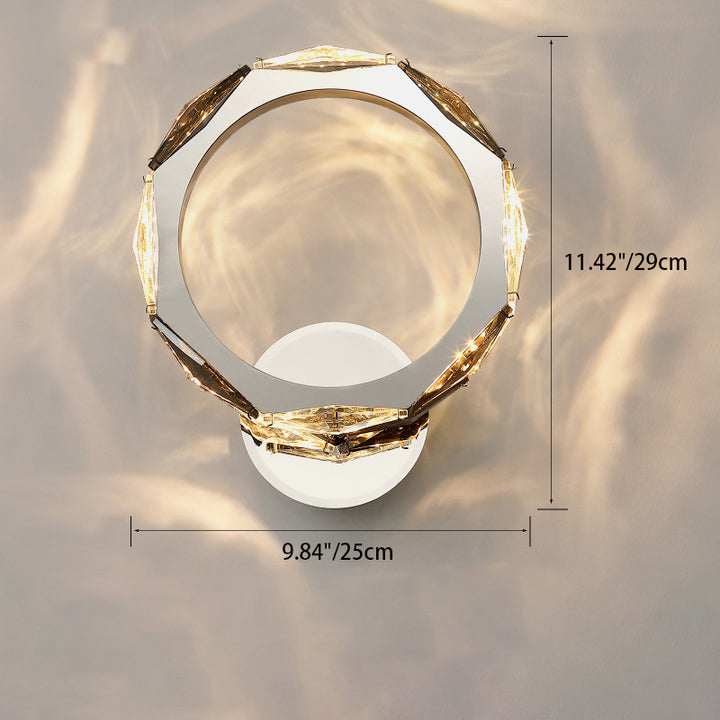 Lámpara de pared LED con hardware de cristal prismático redondo de lujo moderno para sala de estar 