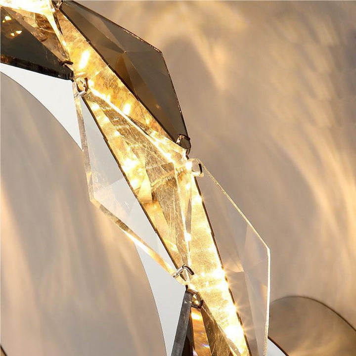 Applique Murale LED Moderne en Cristal Prismatique Rond de Luxe pour Salon 