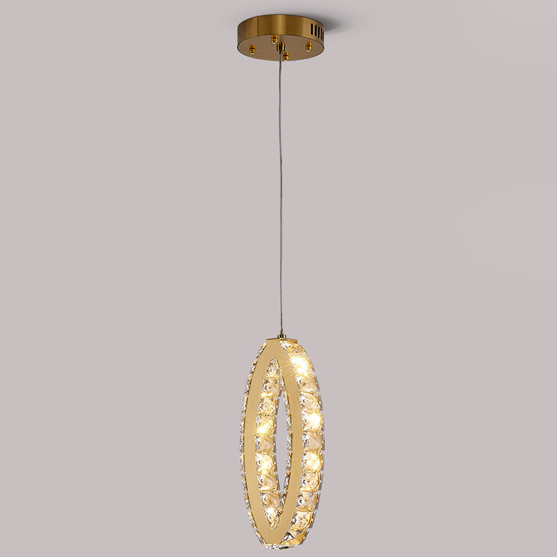 Lumière suspendue LED en acier inoxydable cristal ovale pentagone fleur hexagone tambour cube de luxe moderne pour salon 