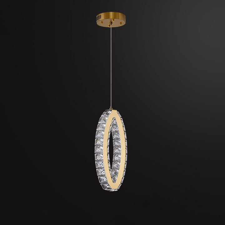 Lumière suspendue LED en acier inoxydable cristal ovale pentagone fleur hexagone tambour cube de luxe moderne pour salon 
