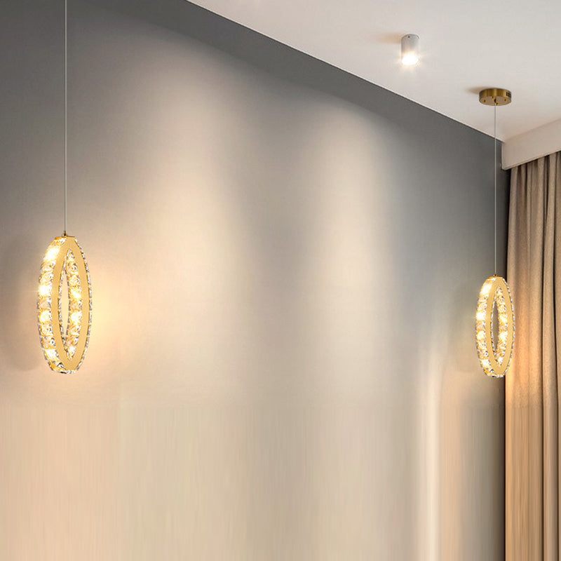 Lumière suspendue LED en acier inoxydable cristal ovale pentagone fleur hexagone tambour cube de luxe moderne pour salon 