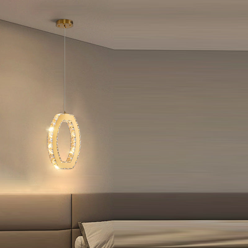 Lumière suspendue LED en acier inoxydable cristal ovale pentagone fleur hexagone tambour cube de luxe moderne pour salon 
