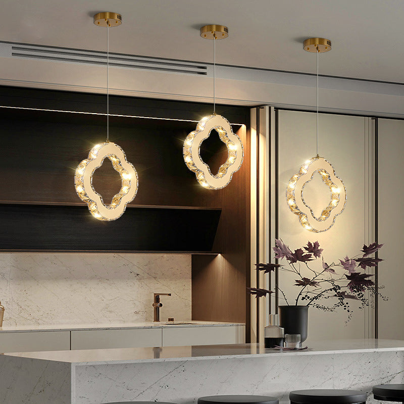Lumière suspendue LED en acier inoxydable cristal ovale pentagone fleur hexagone tambour cube de luxe moderne pour salon 