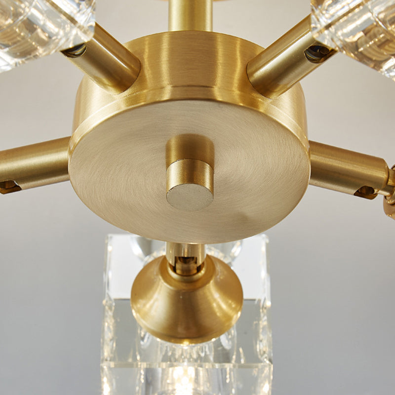 Lustre Plafonnier Semi-Encastré Moderne de Luxe Carré Rond Cristal Cuivre 3/4/5/6 Lumières pour Chambre 