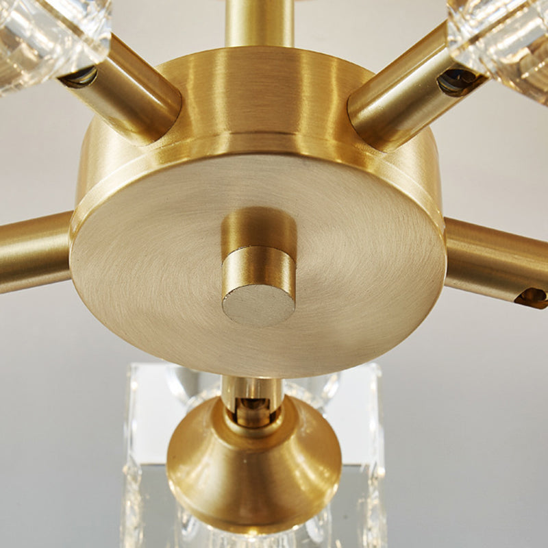 Lustre Plafonnier Semi-Encastré Moderne de Luxe Carré Rond Cristal Cuivre 3/4/5/6 Lumières pour Chambre 