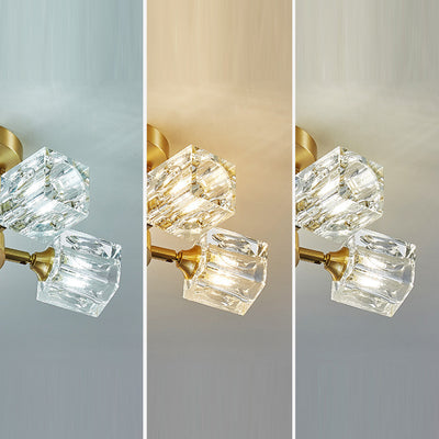 Lustre Plafonnier Semi-Encastré Moderne de Luxe Carré Rond Cristal Cuivre 3/4/5/6 Lumières pour Chambre 