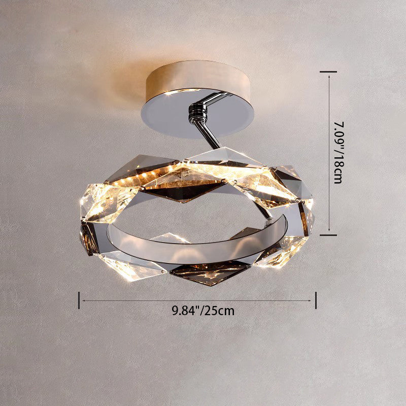 Modern Simplicity Round Prism Crystal Hardware LED Semi-Flush Mount Ceiling Light For Bedroom