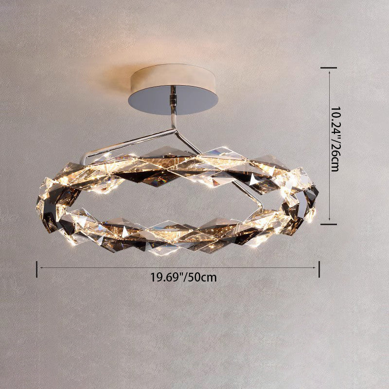 Modern Simplicity Round Prism Crystal Hardware LED Semi-Flush Mount Ceiling Light For Bedroom