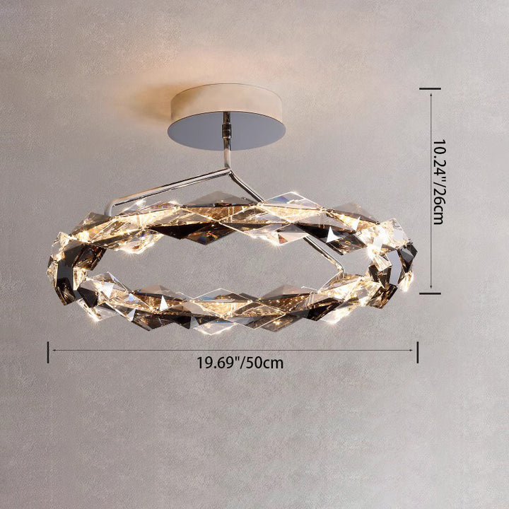 Modern Simplicity Round Prism Crystal Hardware LED Semi-Flush Mount Ceiling Light For Bedroom