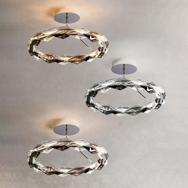 Modern Simplicity Round Prism Crystal Hardware LED Semi-Flush Mount Ceiling Light For Bedroom